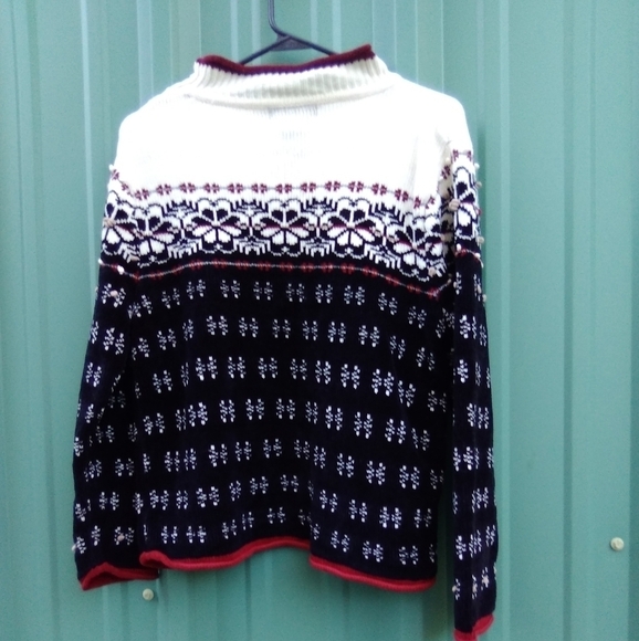 Women's Chunky Cableknit Nordic Crew Neck Sweater Size Petite Large - Picture 2 of 4